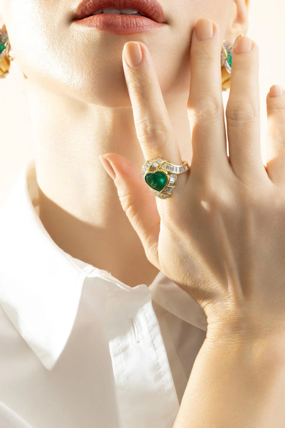 Emerald Diamond Heart Ring - Image 3