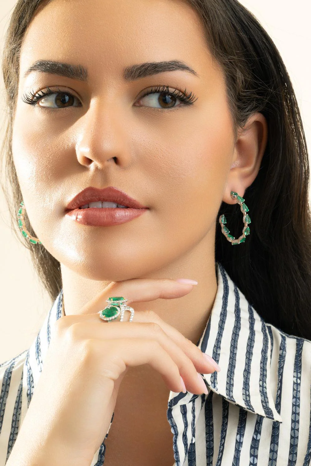 Emerald Diamond Hoop Earrings - Image 2