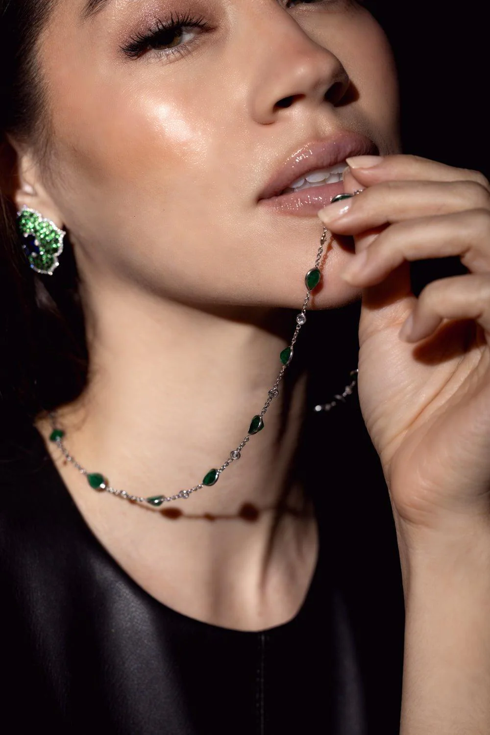 Emerald Diamond Station Necklace - Image 2