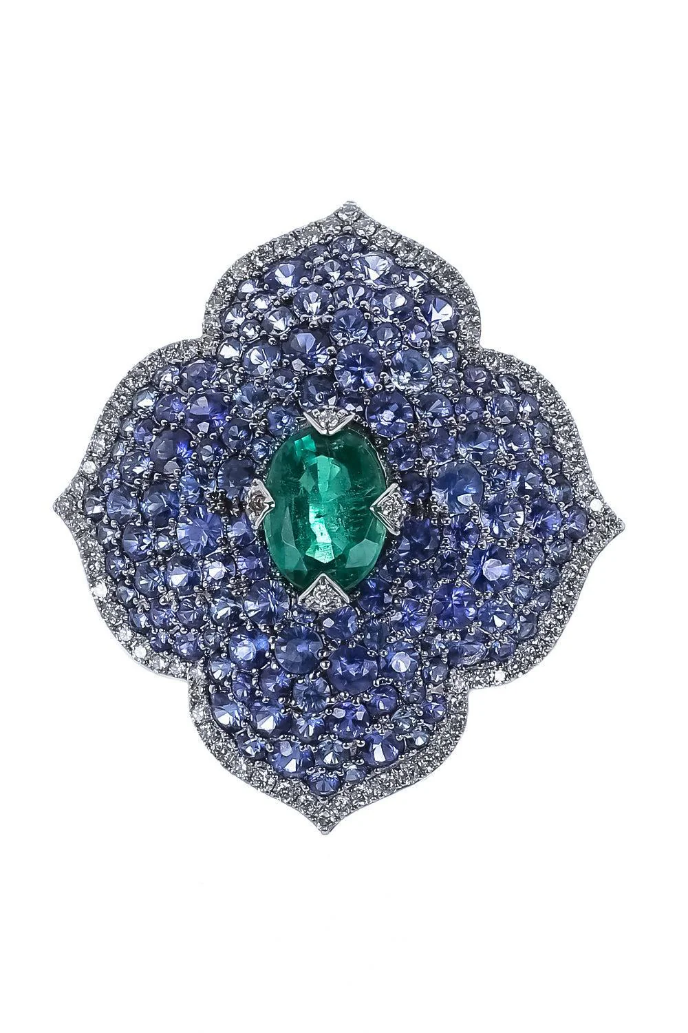 Emerald Sapphire Diamond XL Flower Ring