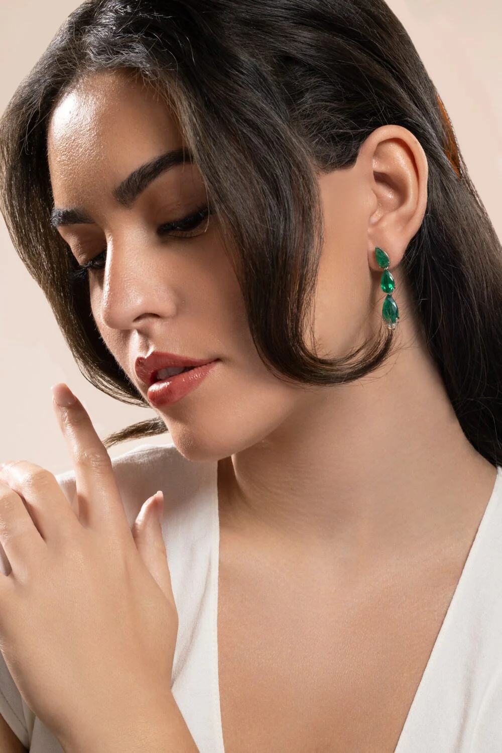 Emerald Three Drop Earrings - Image 2