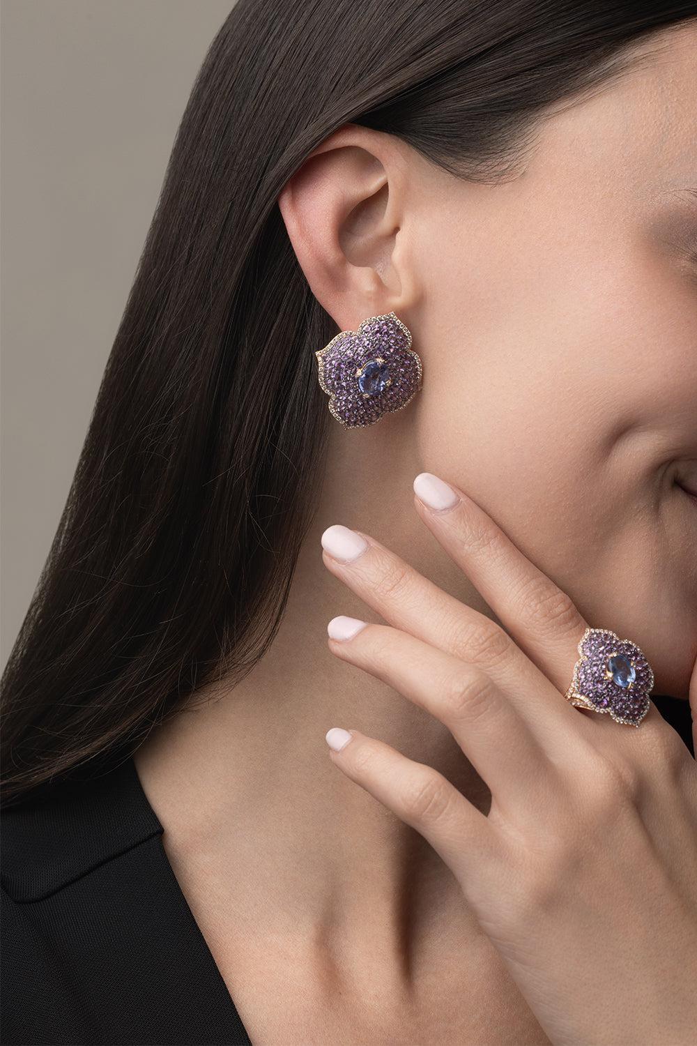 Large Pasha Sapphire Amethyst Earrings - Image 2