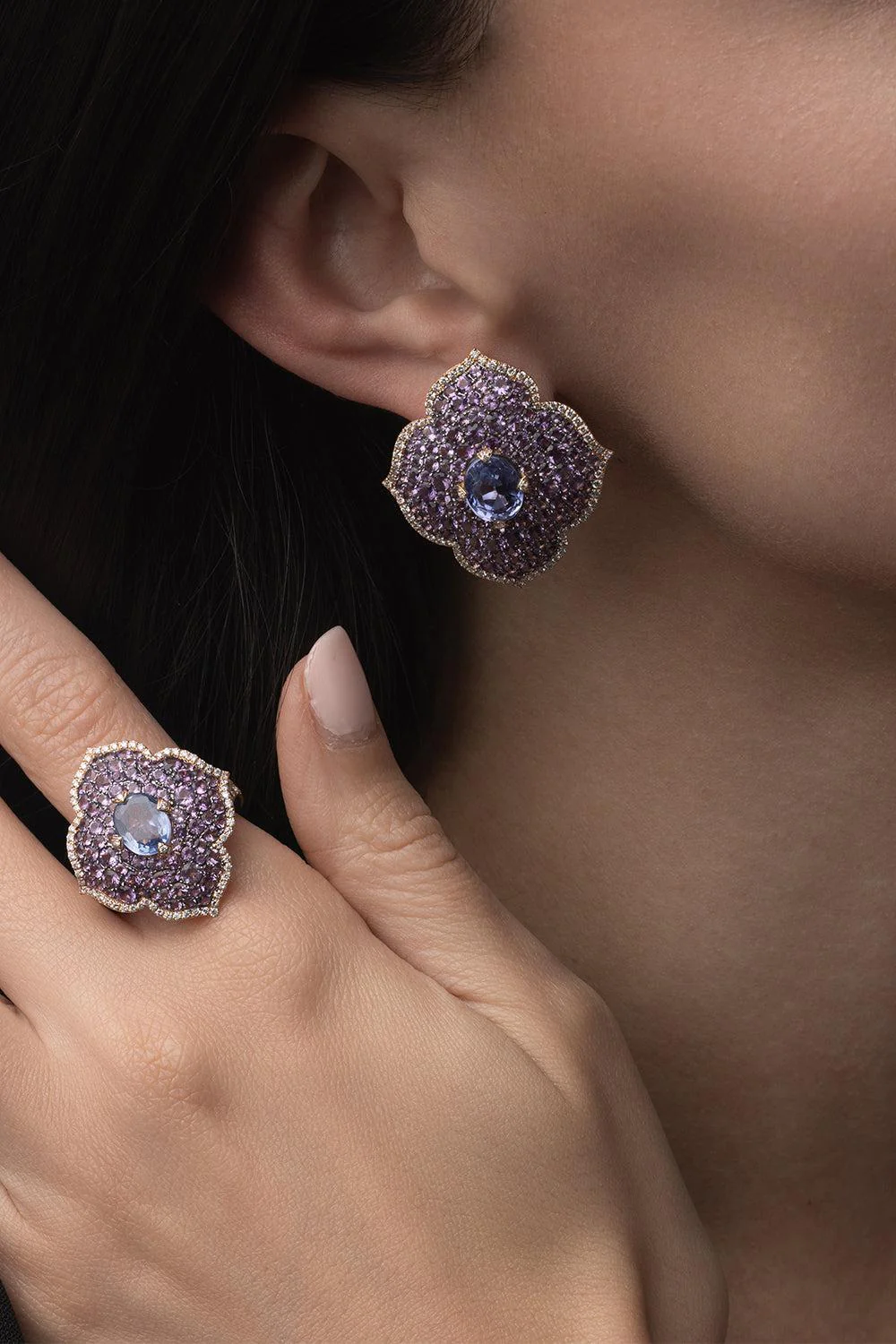 Large Pasha Sapphire Amethyst Earrings - Image 3