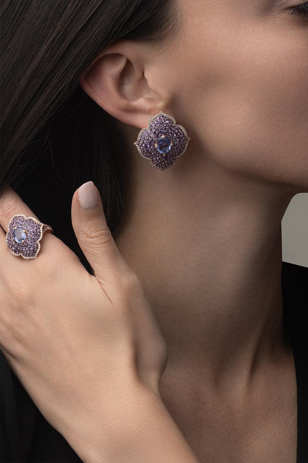 Large Pasha Sapphire Amethyst Earrings - Image 4