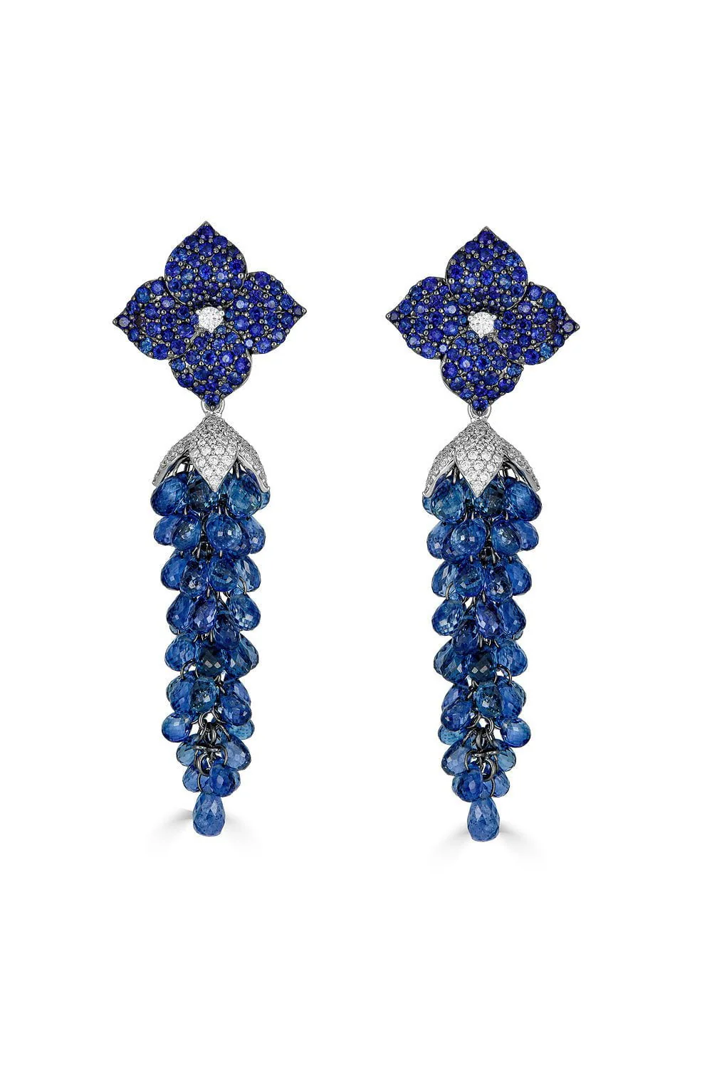 Large Sapphire Flower Drop Earrings