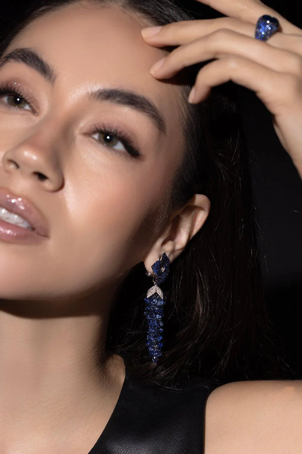 Large Sapphire Flower Drop Earrings - Image 2