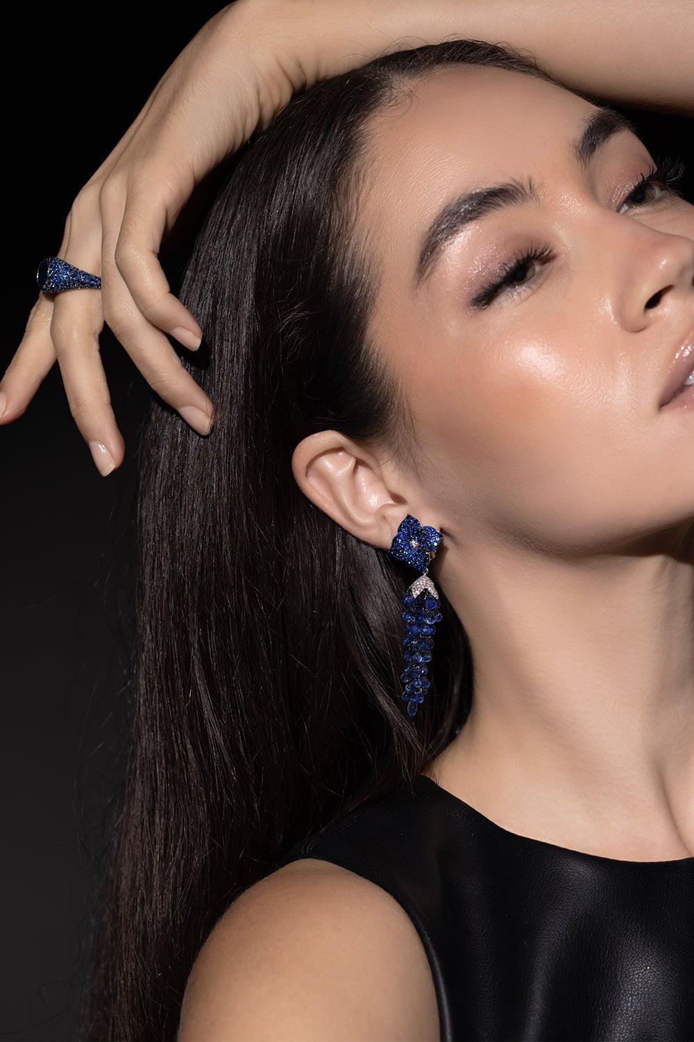 Large Sapphire Flower Drop Earrings - Image 5