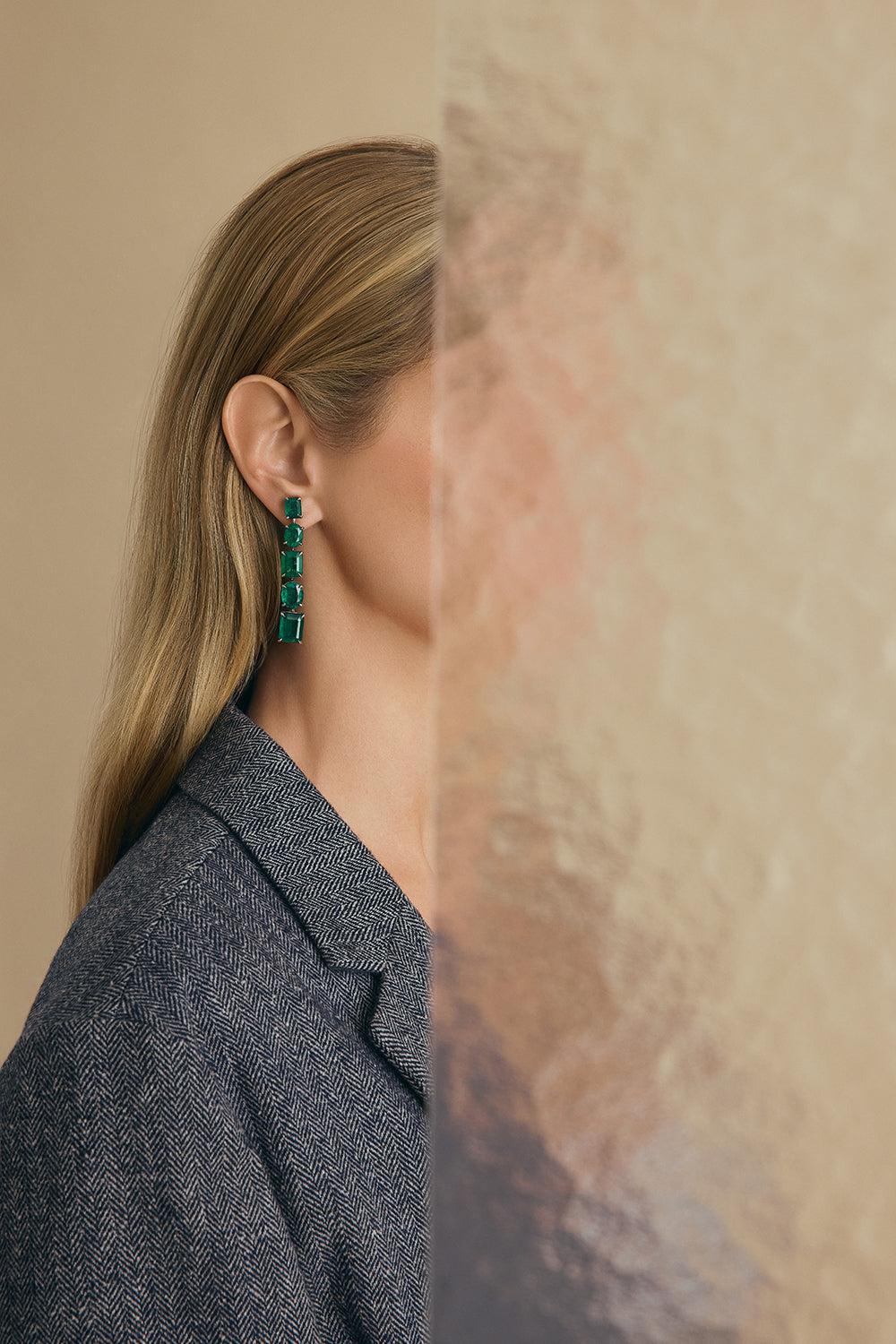Mix Shape Emerald Drop Earrings - Image 2