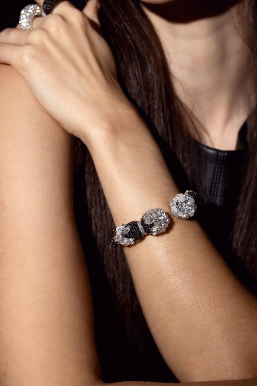 Moonstone Black Diamond Cuff Bracelet - Image 3