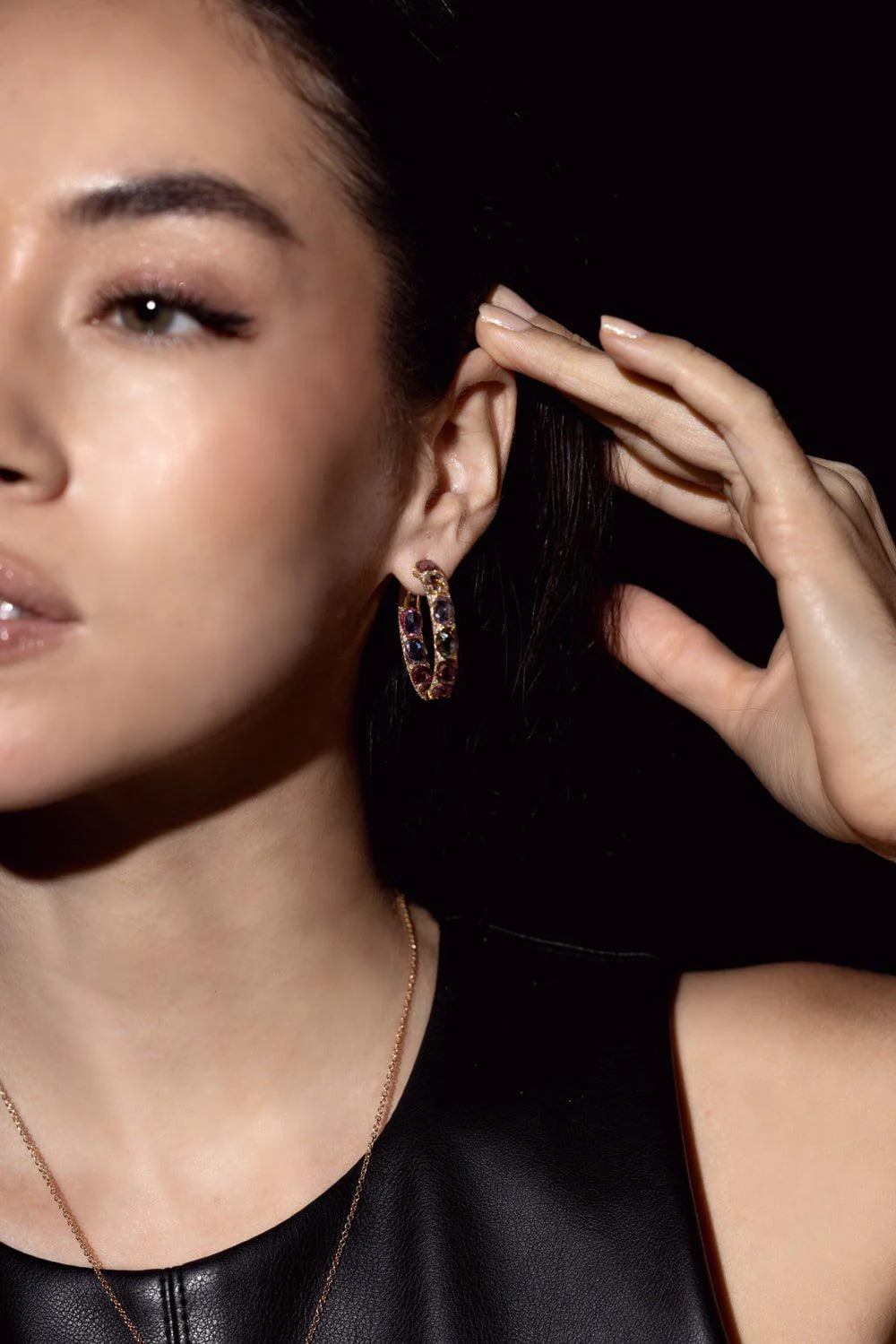 Multicolor Sapphire Diamond Hoop Earrings - Image 3