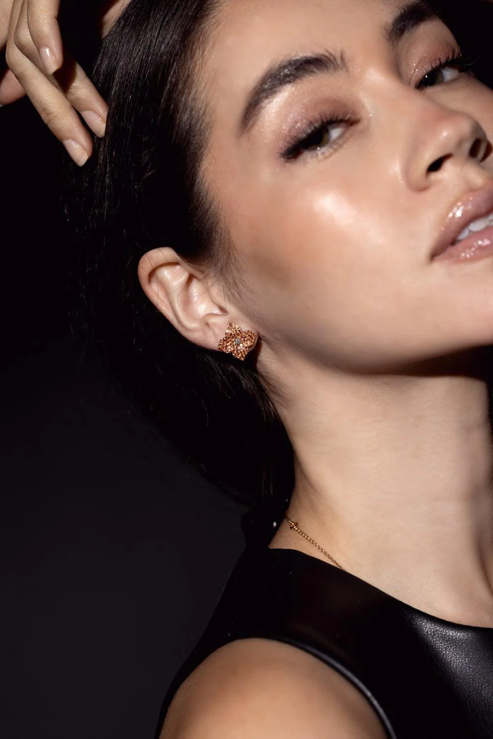 Orange Sapphire Small Flower Stud Earrings - Image 3
