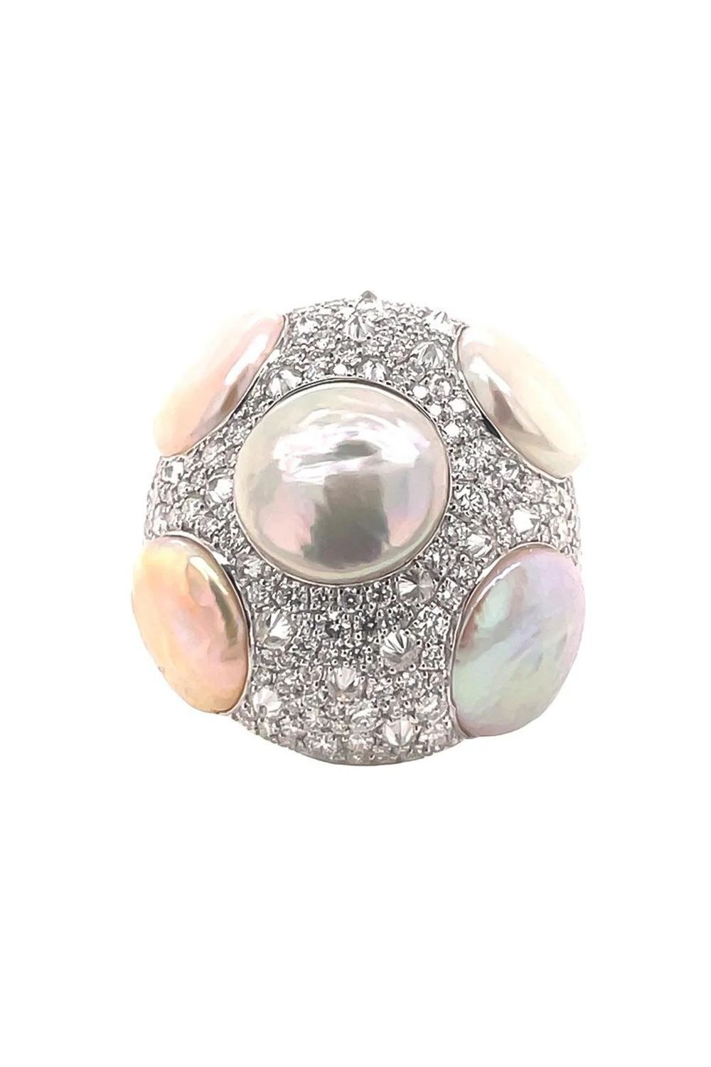 Pearl Diamond Button Ring