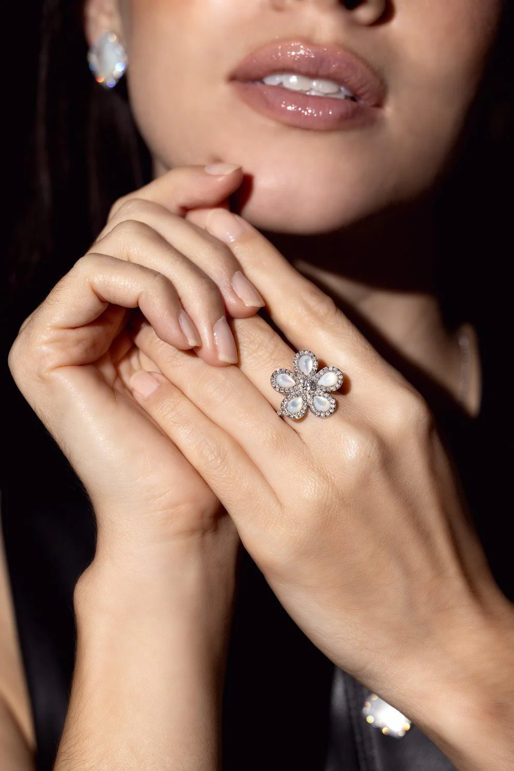 Pearl Diamond Flower Ring - Image 2