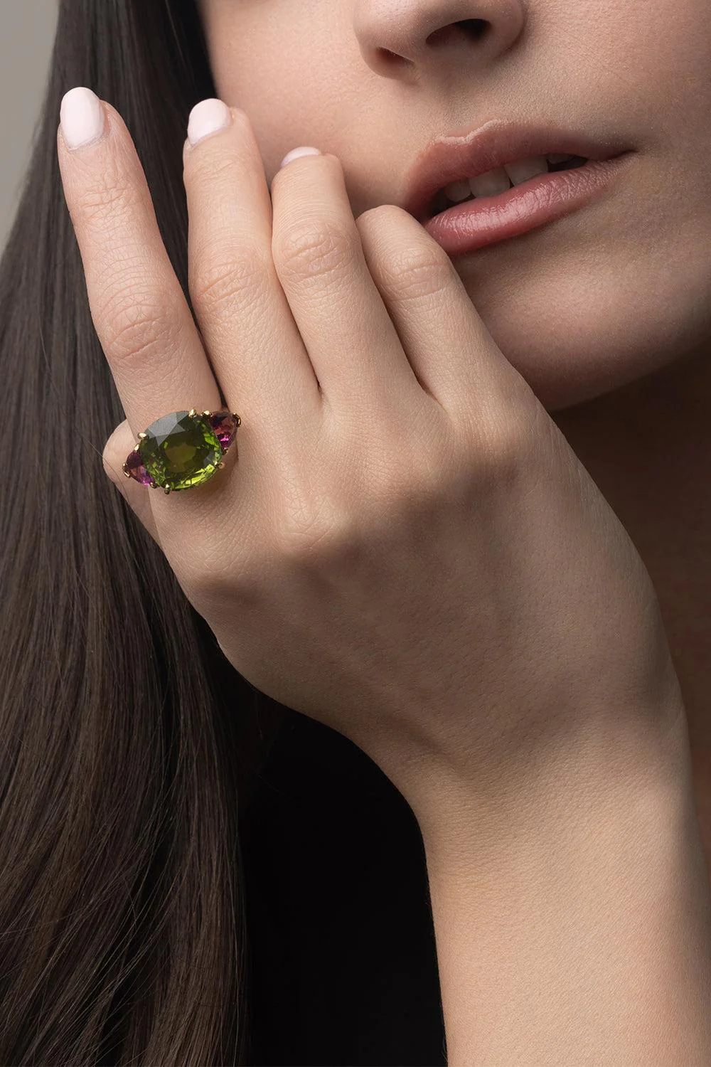 Peridot Tourmaline Cushion Ring - Image 3