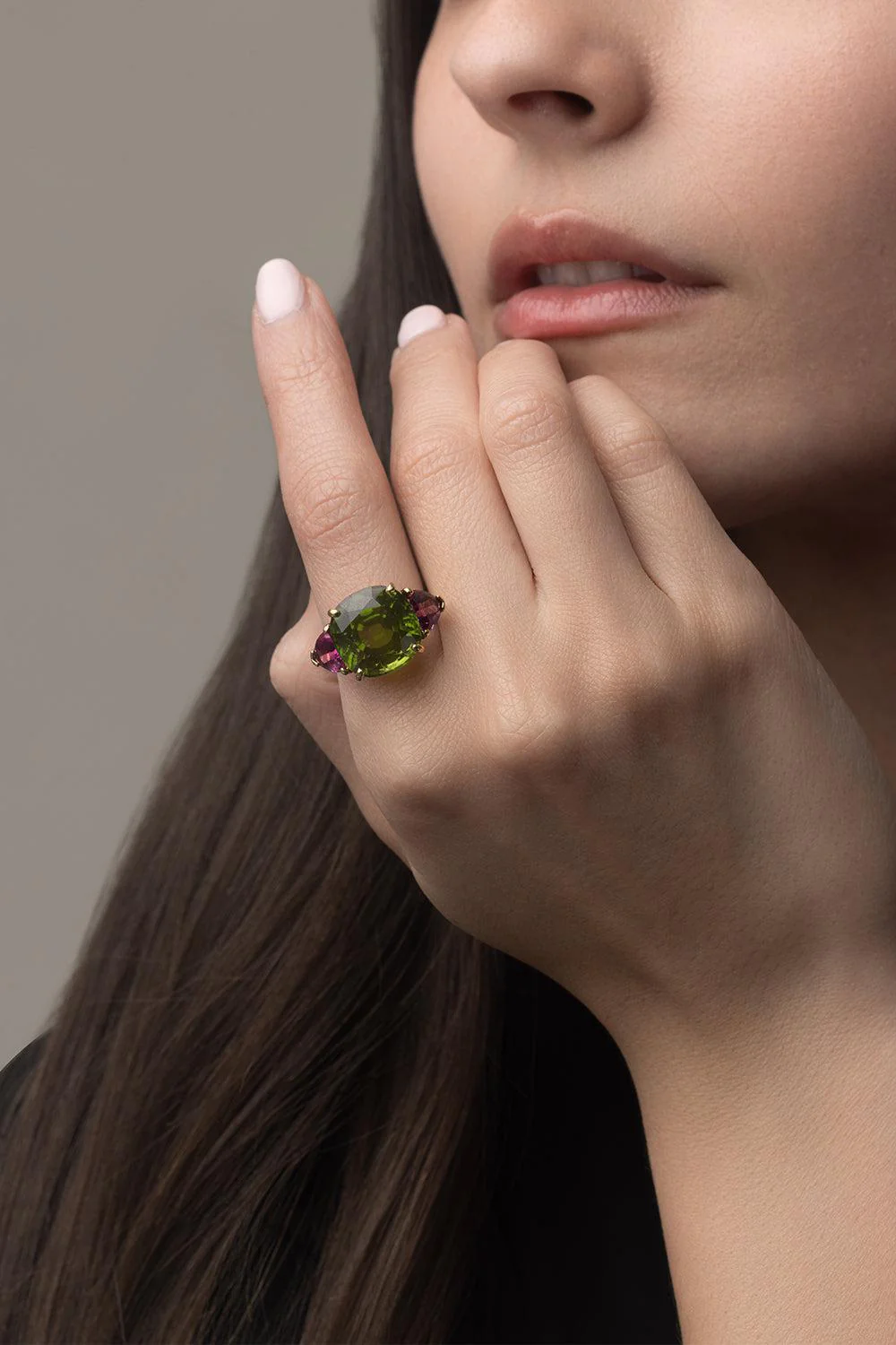 Peridot Tourmaline Cushion Ring - Image 4