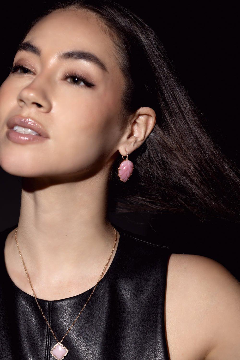 Pink Opal Leaf Earrings - Image 3