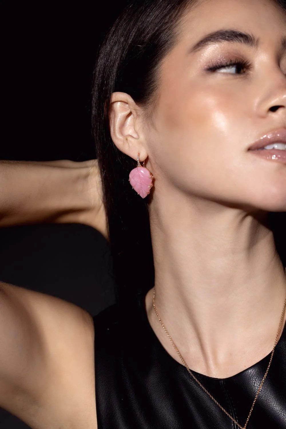 Pink Opal Leaf Earrings - Image 4