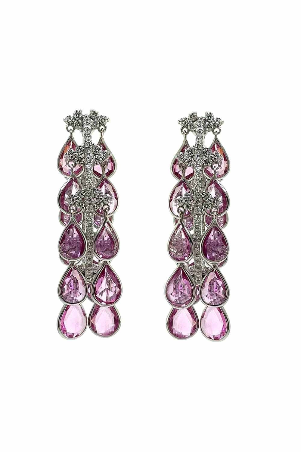 Pink Sapphire Briolette Hoop Earrings