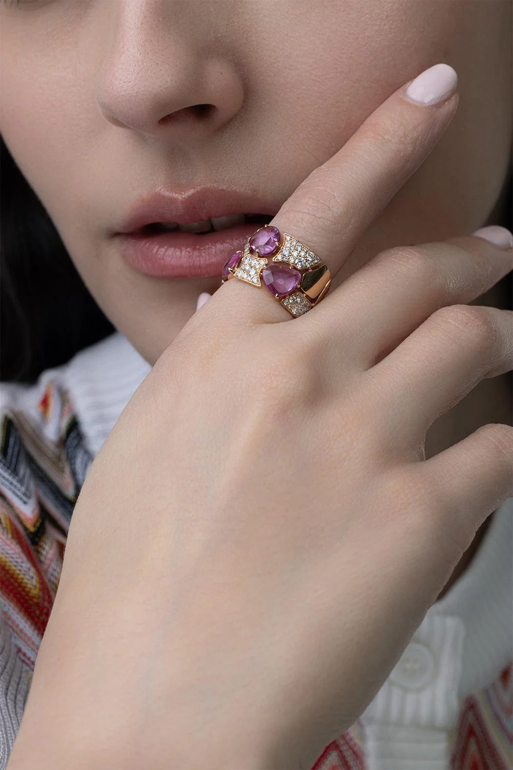 Pink Sapphire Diamond Freeform Ring - Image 3