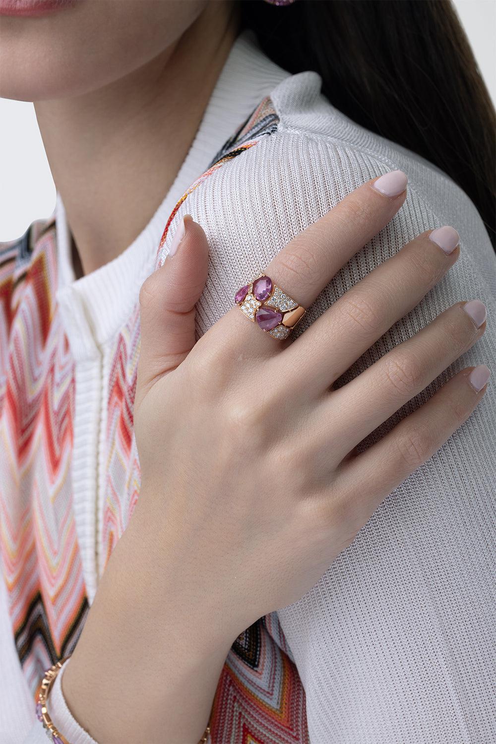 Pink Sapphire Diamond Freeform Ring - Image 4
