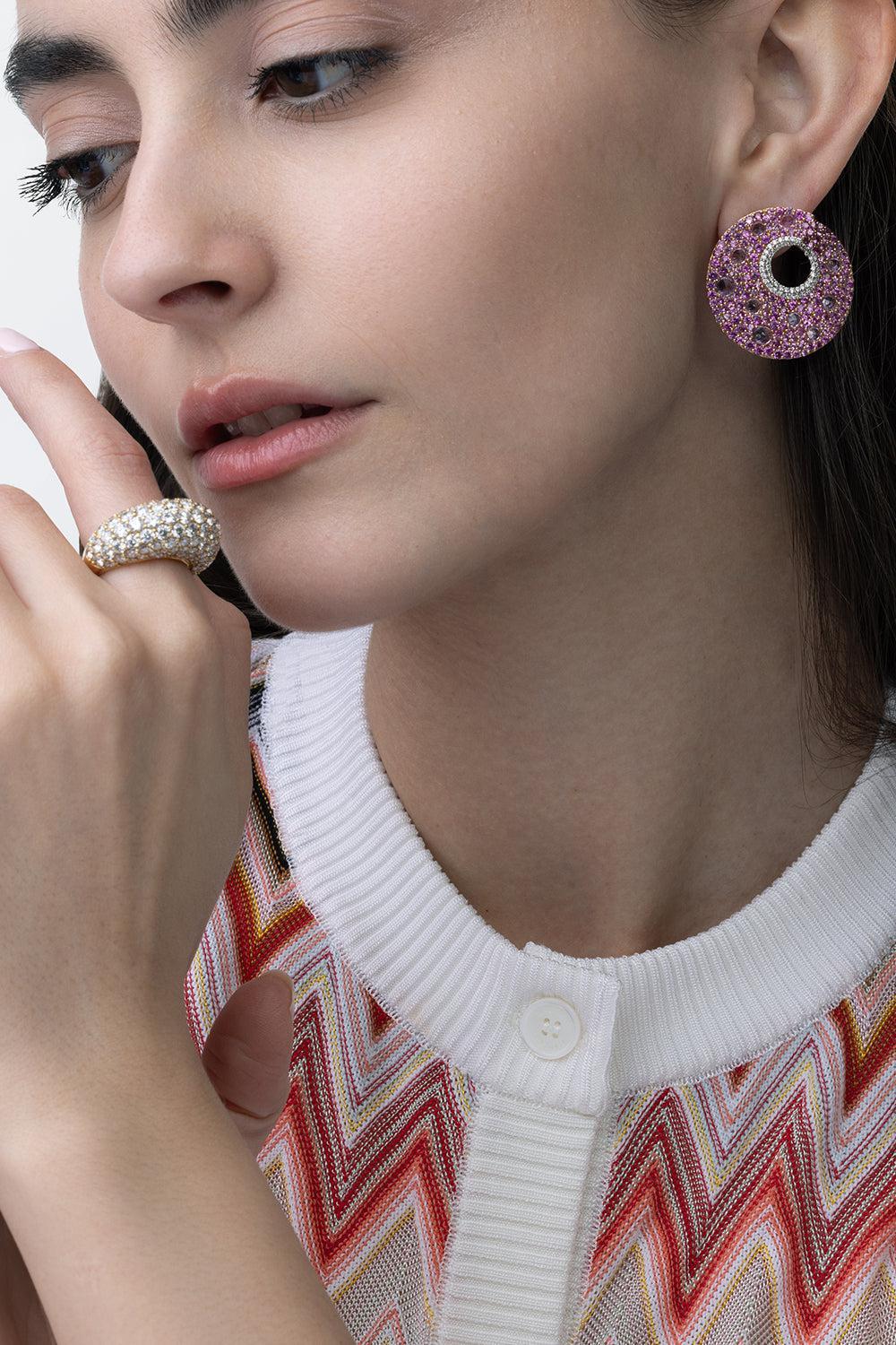 Pink Sapphire Diamond Hoop Earrings - Image 3