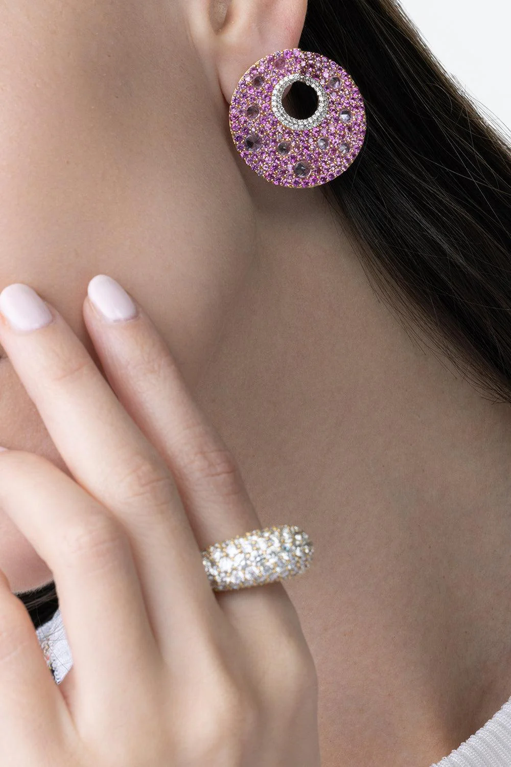 Pink Sapphire Diamond Hoop Earrings - Image 4