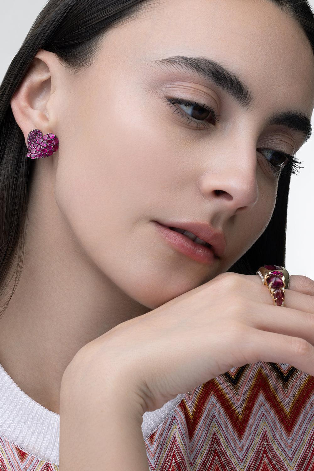 Pink Sapphire Medium Heart Wave Earrings - Image 3