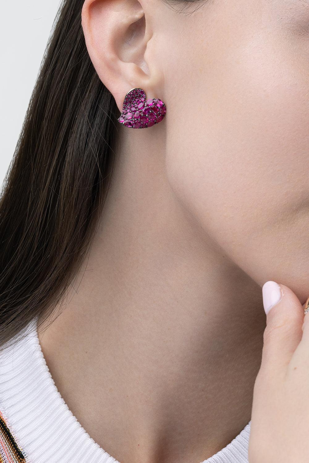 Pink Sapphire Medium Heart Wave Earrings - Image 4