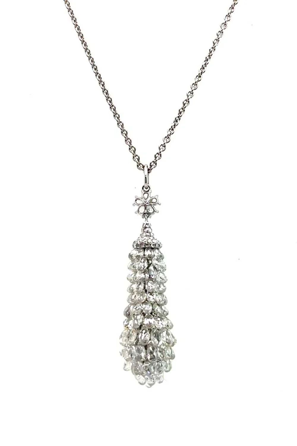 Rock Crystal Flower Diamond Pendant Necklace