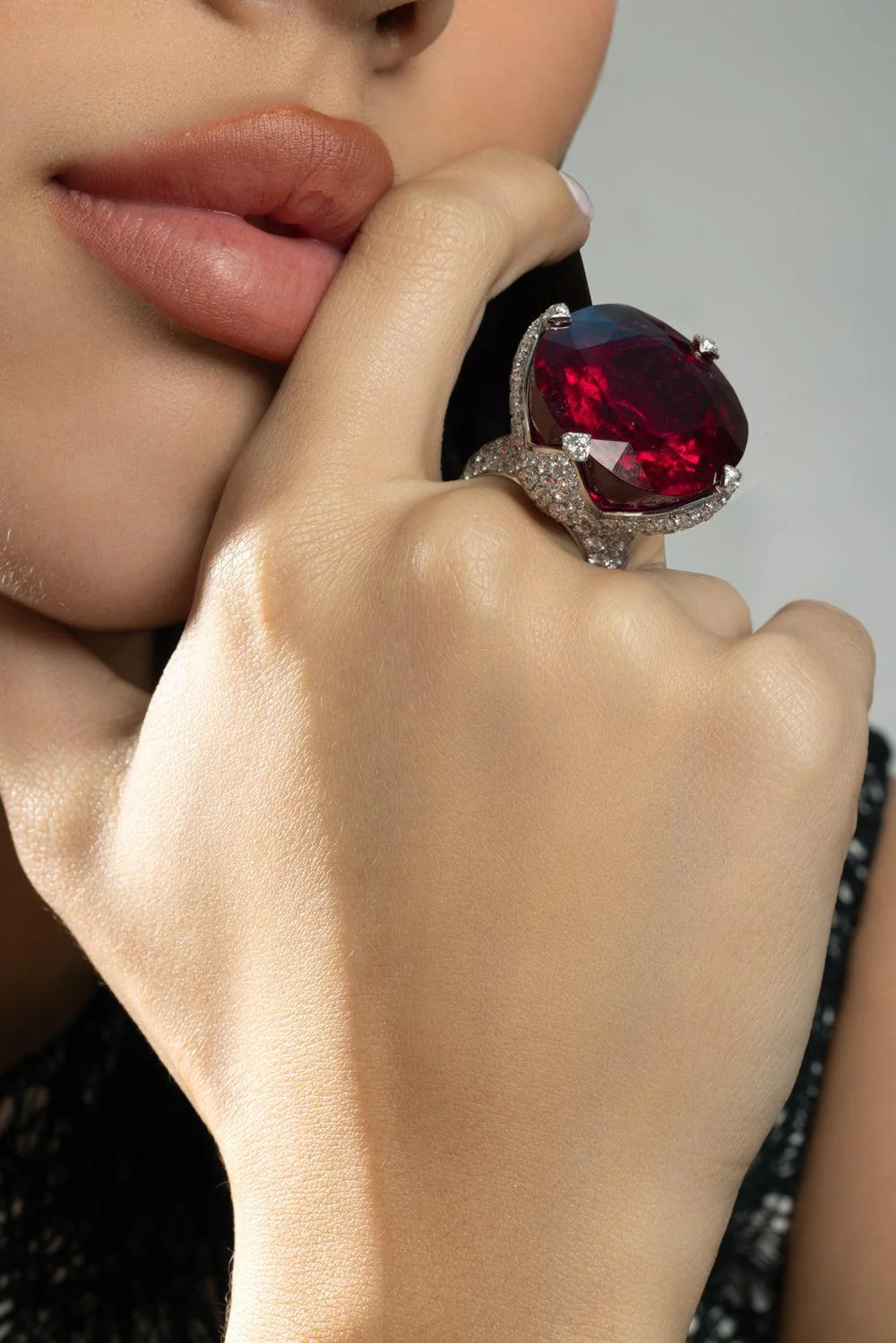 Rocky Crystal Ruby Flower Ring - Image 2
