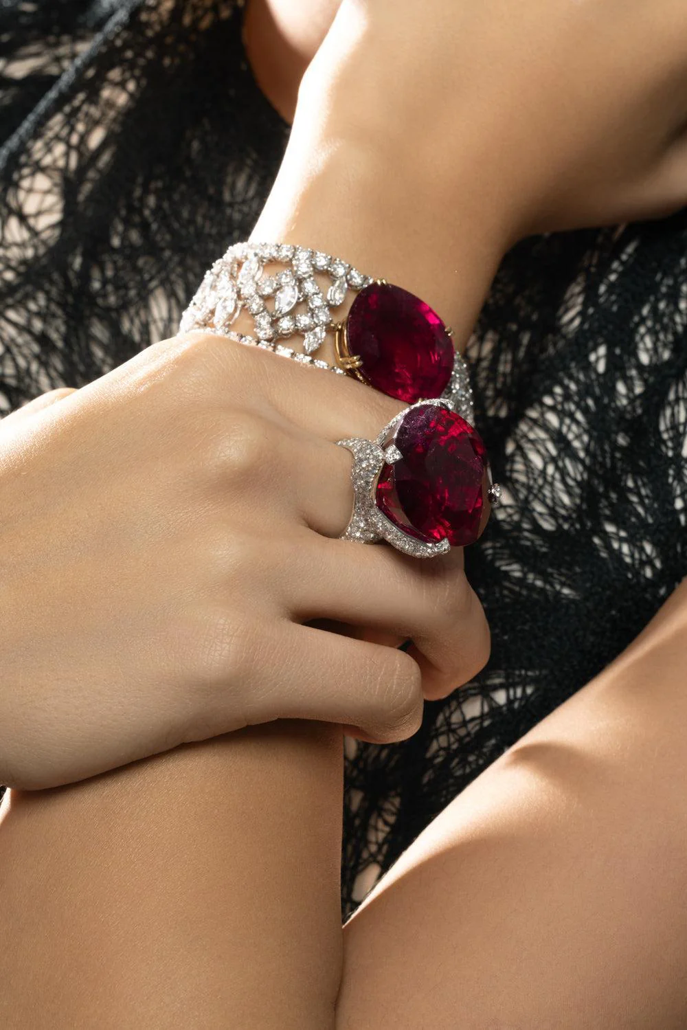 Rocky Crystal Ruby Flower Ring - Image 3