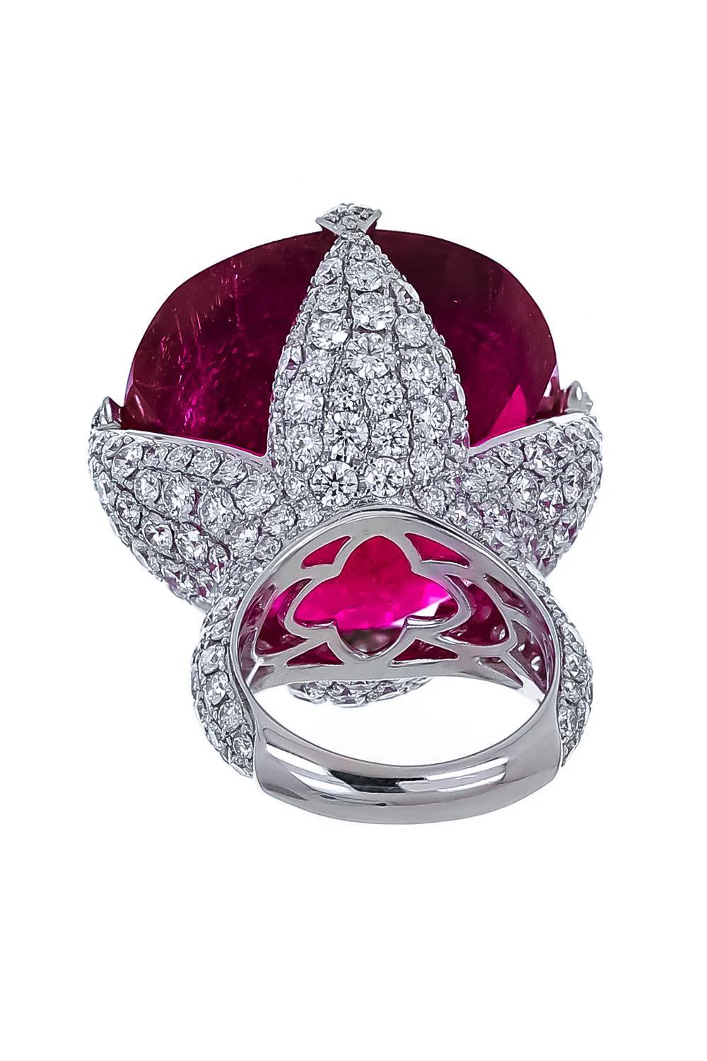 Rocky Crystal Ruby Flower Ring - Image 6