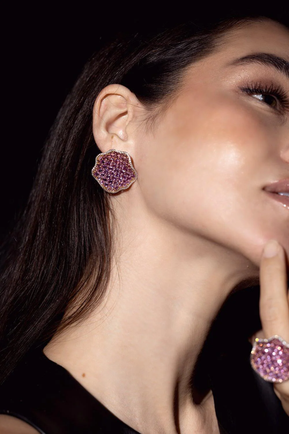 Round Pink Sapphire Earrings - Image 2