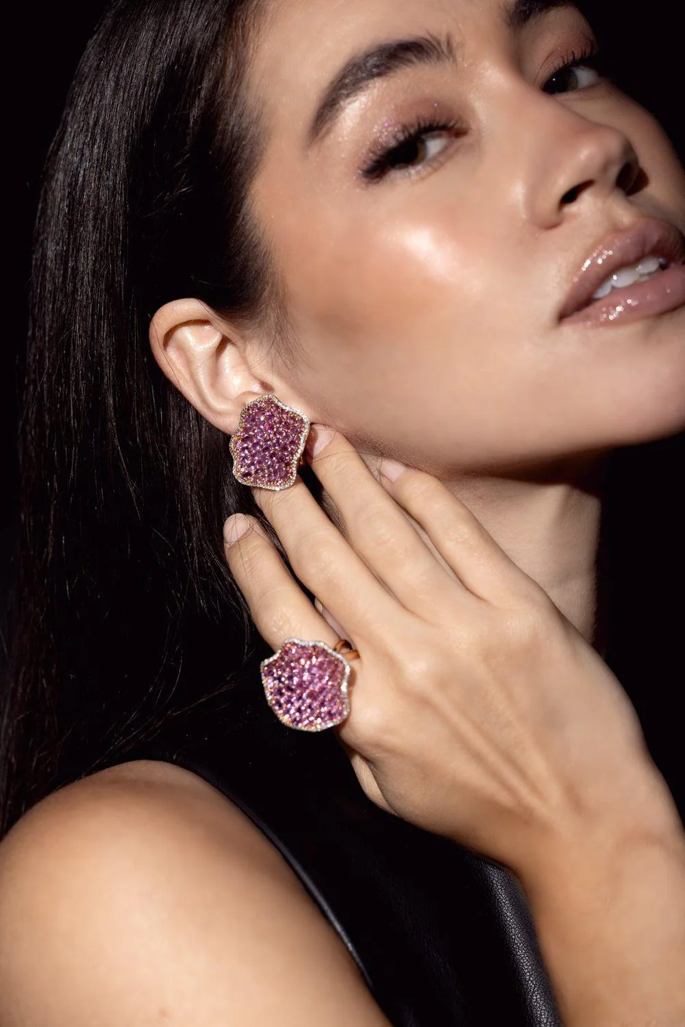 Round Pink Sapphire Earrings - Image 3