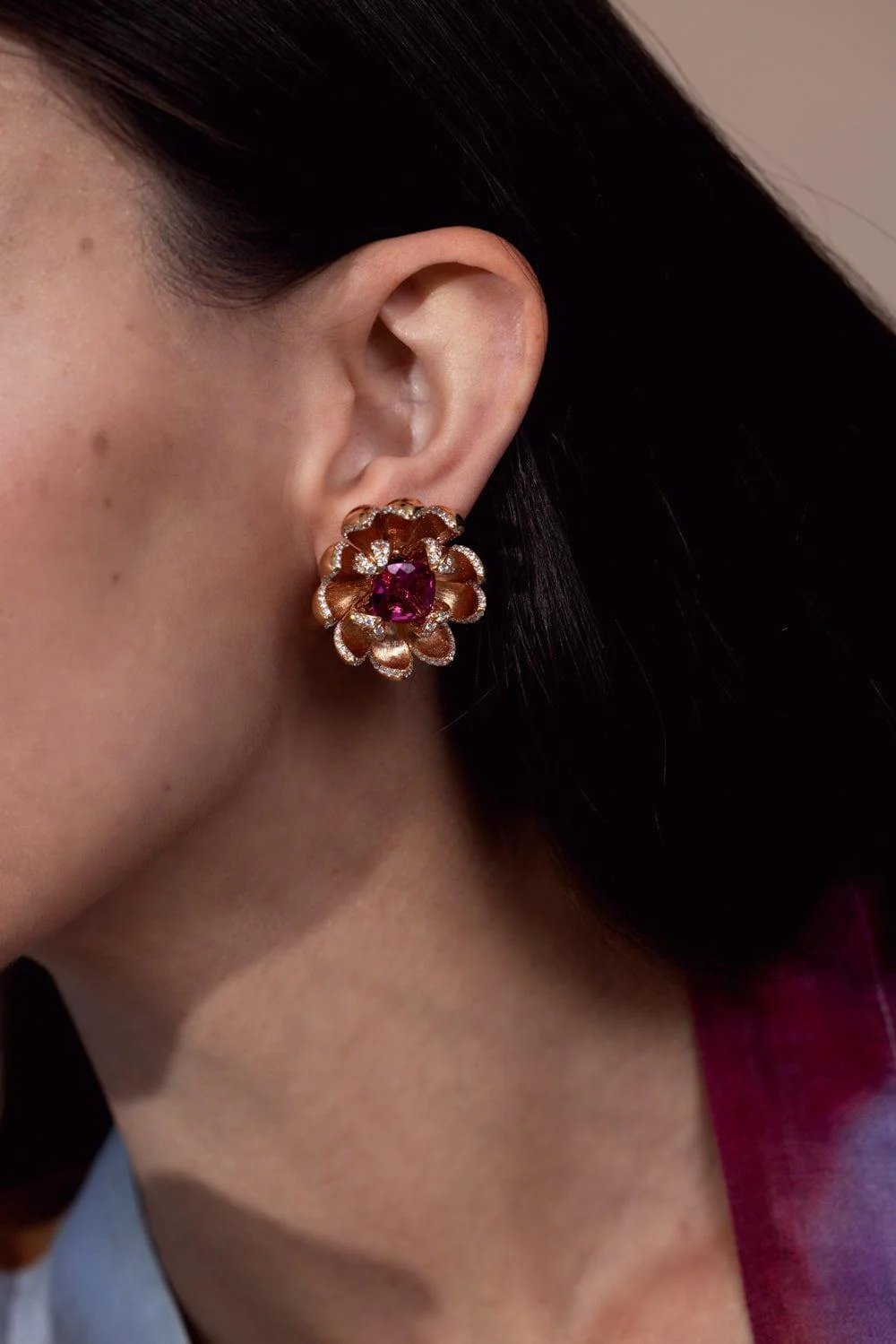 Rubelite Lotus Flower Earrings - Image 3
