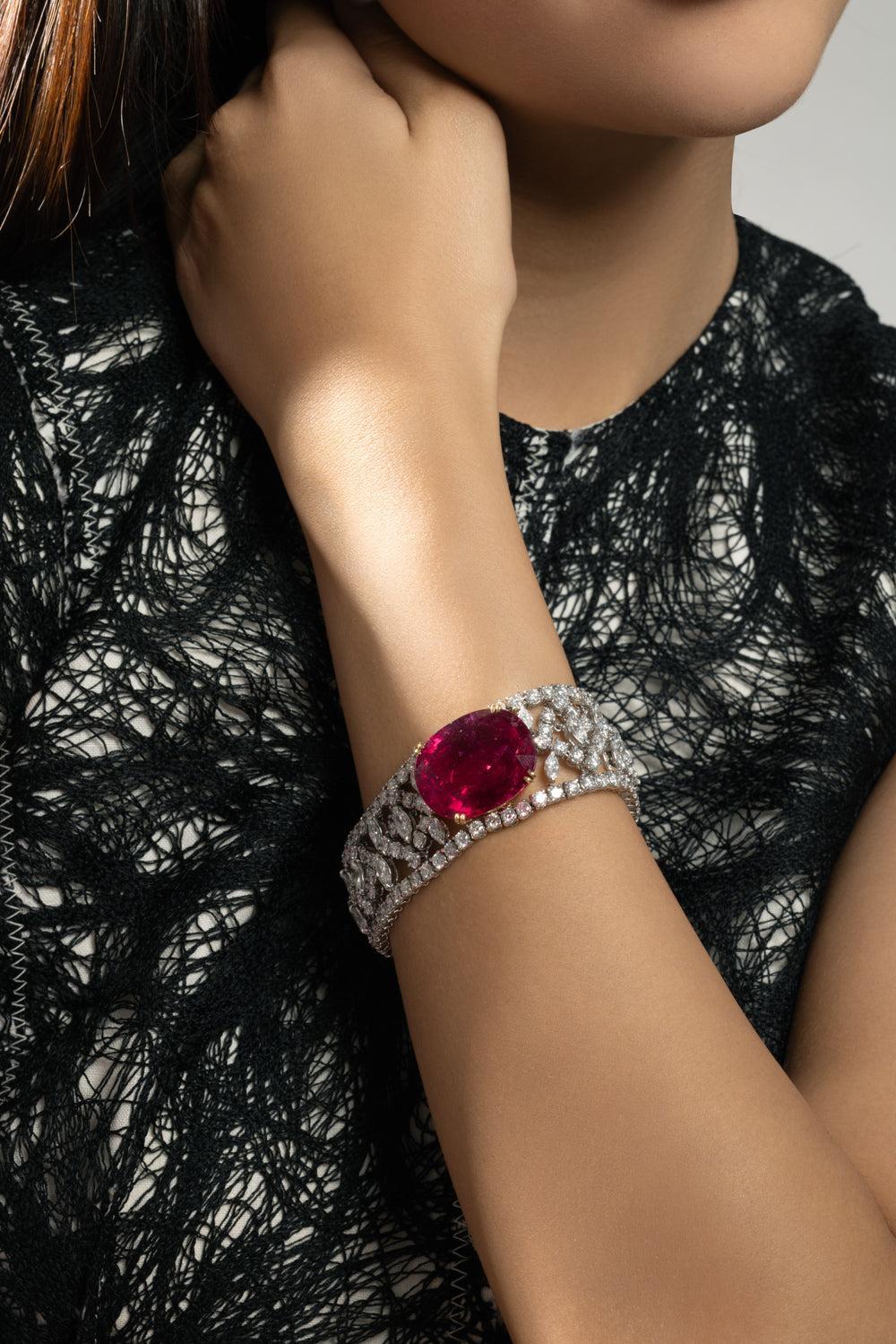 Rubellite Diamond Oval Bracelet - Image 4