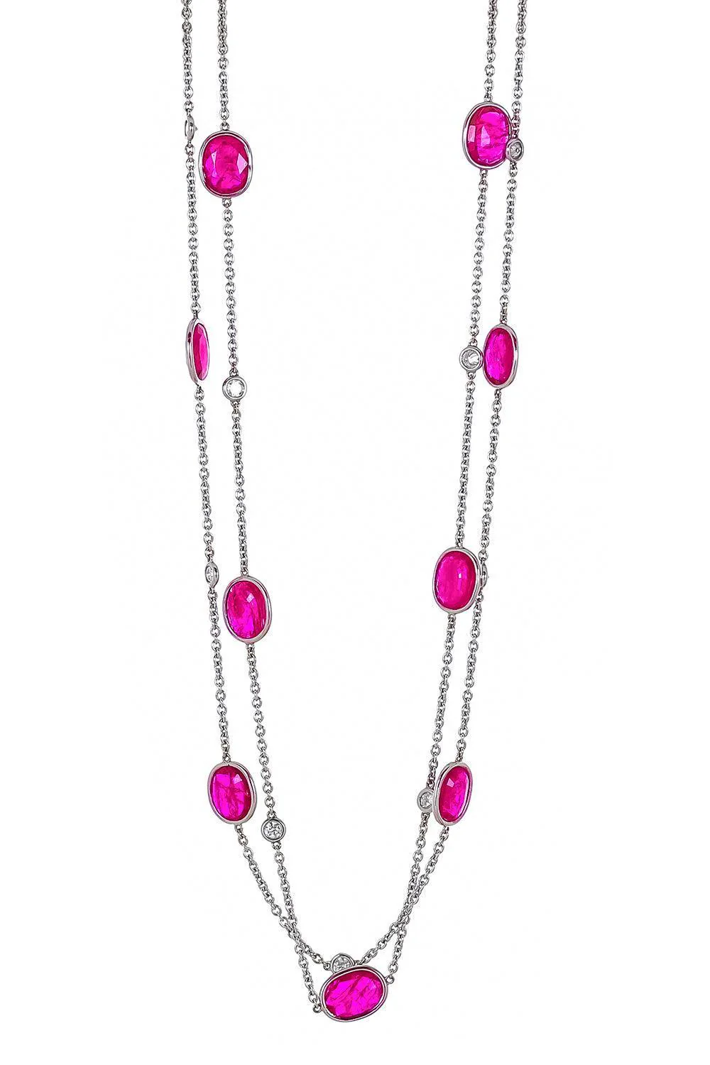 Ruby Diamond Oval Station Necklace