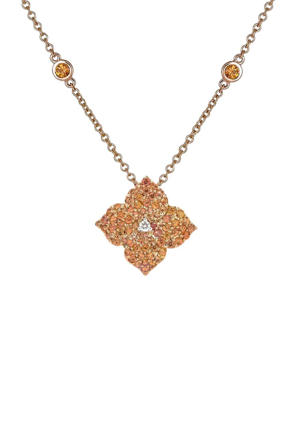 Small Orange Sapphire Flower Pendant Necklace