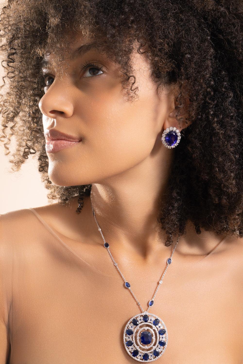 Tanzanite Diamond Oval Earrings - Image 2
