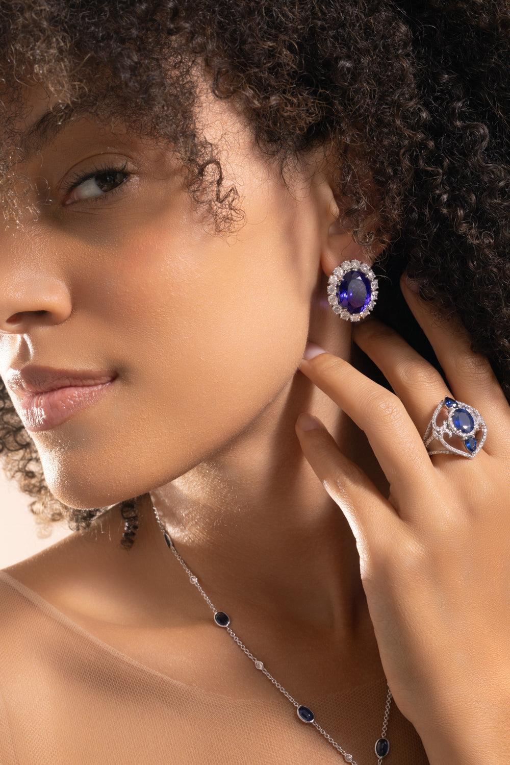 Tanzanite Diamond Oval Earrings - Image 3