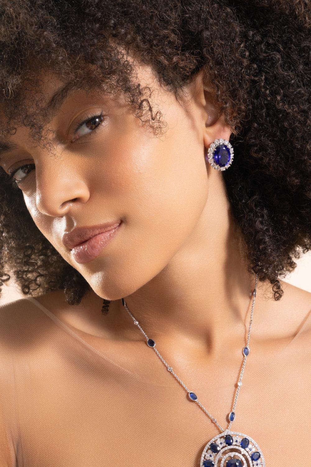Tanzanite Diamond Oval Earrings - Image 4
