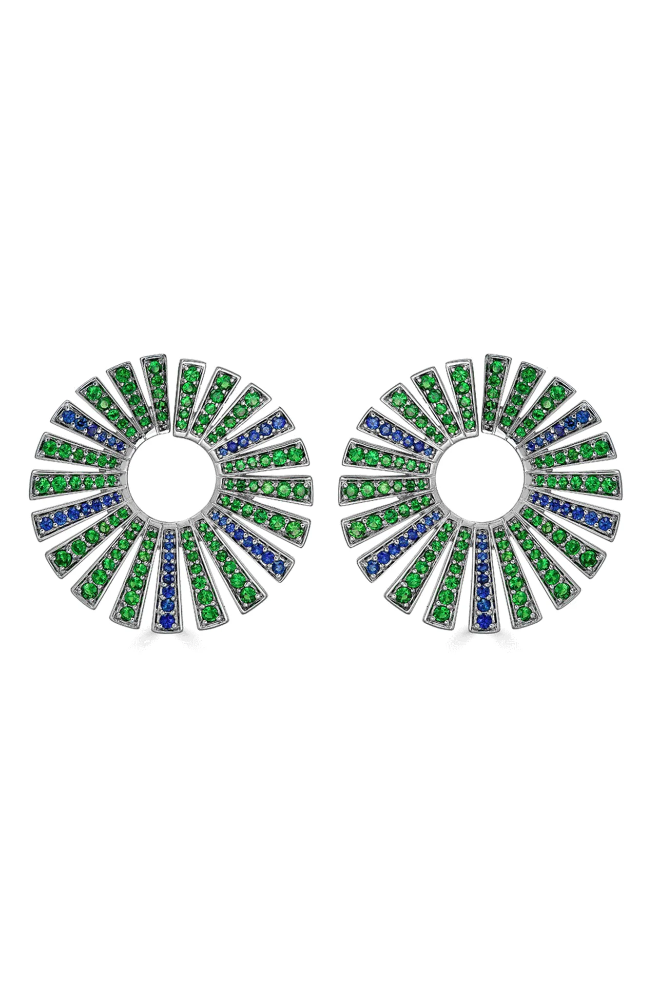Tsavorite Sapphire Fan Earrings