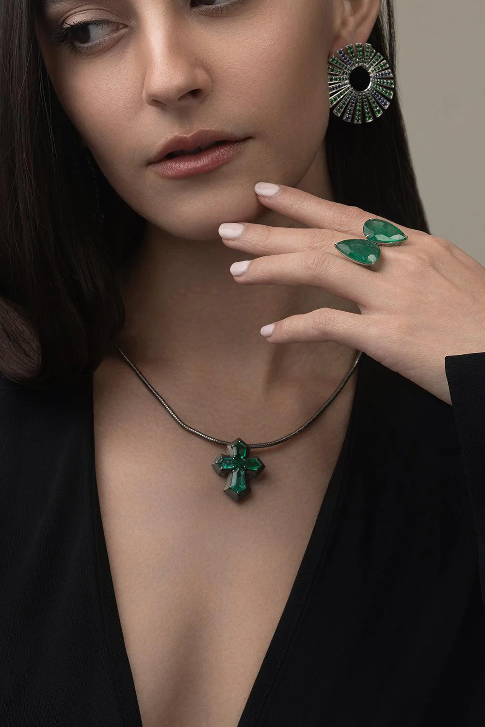 Tsavorite Sapphire Fan Earrings - Image 2