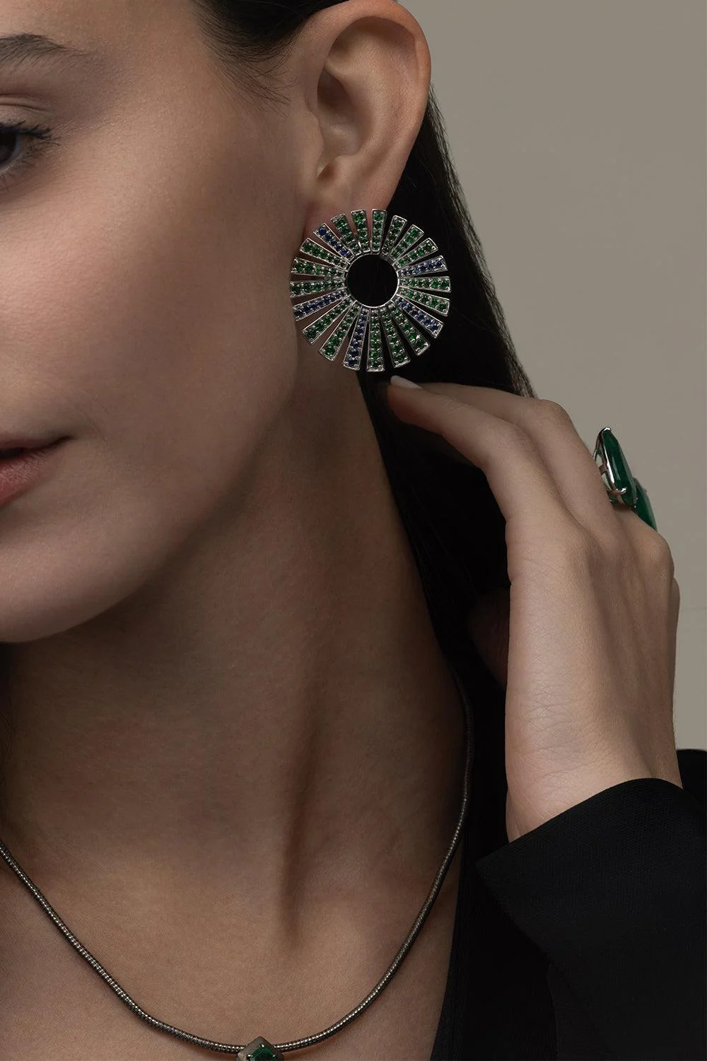 Tsavorite Sapphire Fan Earrings - Image 4