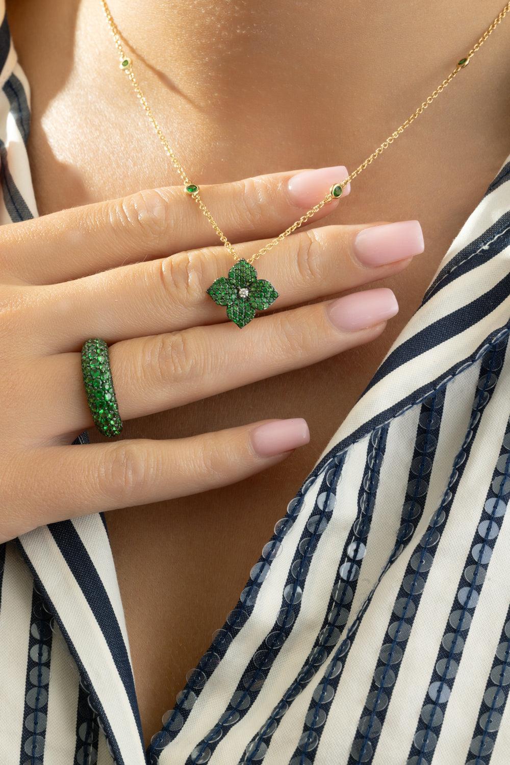 Tsavorite Small Flower Necklace - Image 3