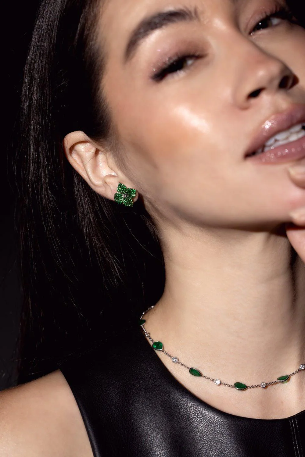Tsavorite Small Flower Stud Earrings - Image 3