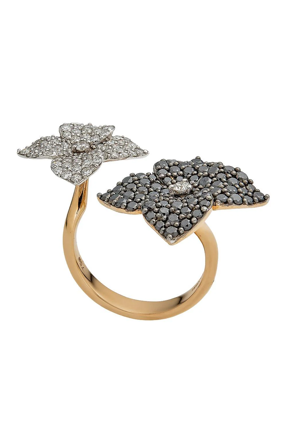 White Black Diamond Double Flower Ring - Image 5