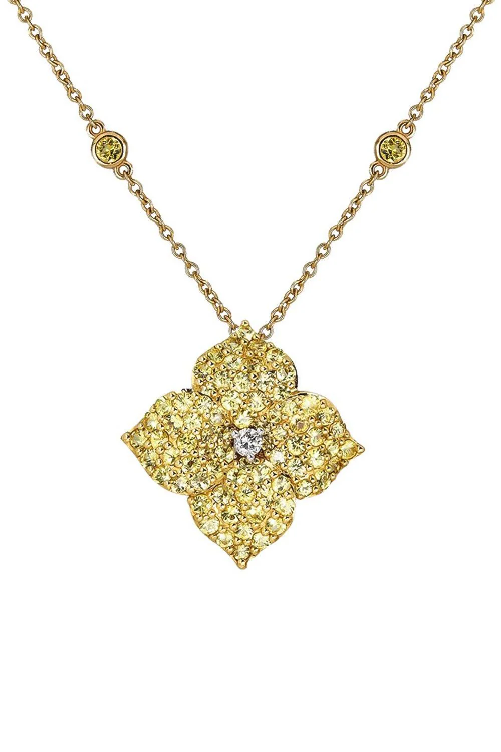 Yellow Sapphire Diamond Large Flower Necklace