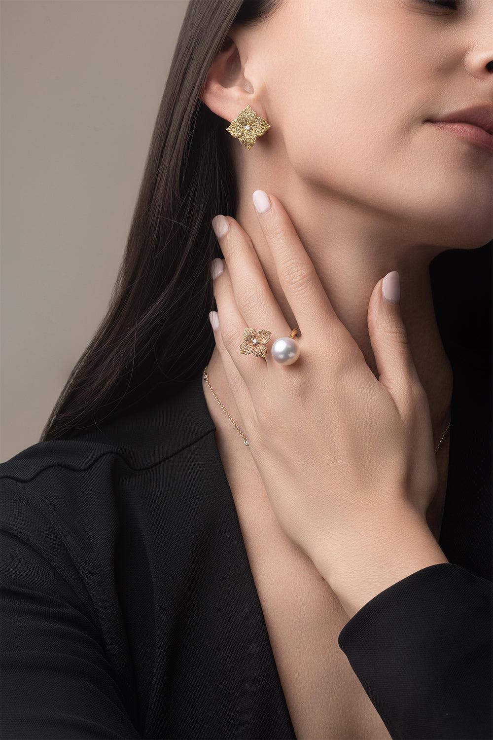 Yellow Sapphire Fiore Pearl Double Ring - Image 4