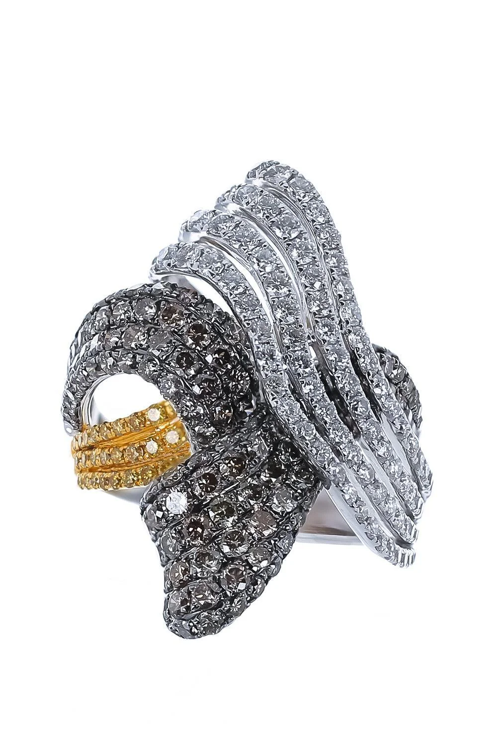 Yellow White Diamond Intertwined Ring